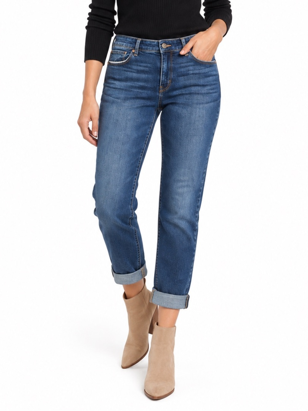 WHBM White House Black Market Girlfriend Jeans Size 10 Cuffed Stretch Denim